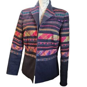 Coldwater Creek Multicolored Jean Jacket Blazer Size 10 Artsy Southwestern Lined